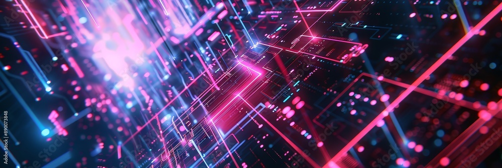 Poster abstract digital network with glowing lines and points - a futuristic abstract digital network with 