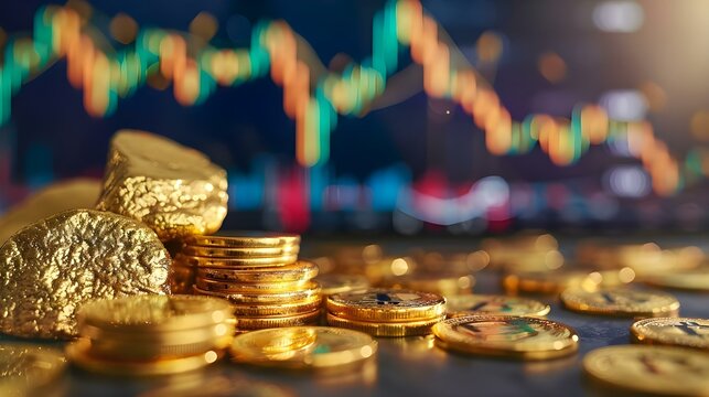 Rising financial charts behind gold bullion