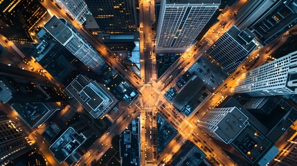 Aerial view of downtown district buildings