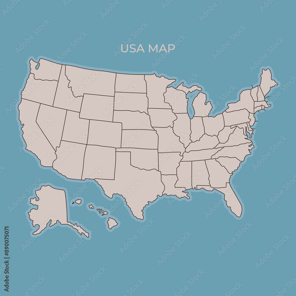 Poster usa map with muted color. america map with states border outline. usa map vector design
