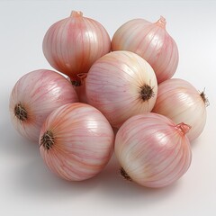 Fototapeta premium Vibrant Fresh Pile of Onions on Clean White Background | 3D Rendered for Promotional Designs