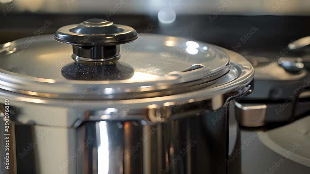 Poster an upclose view of the lid of an electric pressure cooker highlighting its sy handle and locking mec