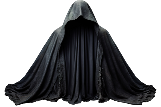 A Shadowy Figure in a Deep, Black Hood on a Clear PNG or White Background.
