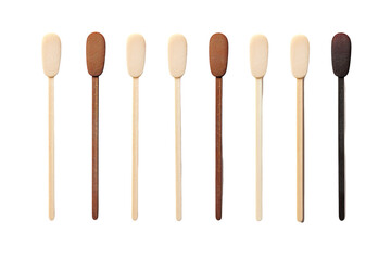 A Row of Colorful Wooden Stirrers on a White Background on a Clear PNG or White Background.