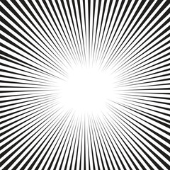 Fototapeta premium Black and white sunburst pattern, vector design, radiating lines.