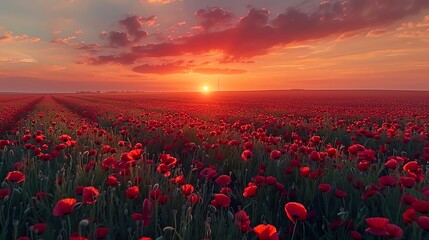 view of red flowers at sunset