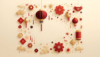 Obraz premium The Beauty of Chinese New Year Decorations with Traditional Red Lanterns