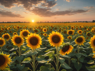 Obraz premium Sunflower field background with a sunny glow