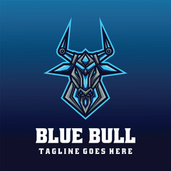 Vector Logo Illustration Blue Bull E- Sport and Sport Style.