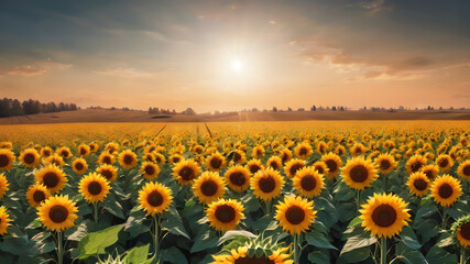 Obraz premium Sunflower field background with a sunny glow