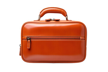 A Polished Orange Leather Travel Bag Ready for Adventure on a Clear PNG or White Background.