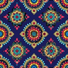 seamless pattern of Byzantine-style medallions with elaborate patterns and jewel-tone colors, Generative AI