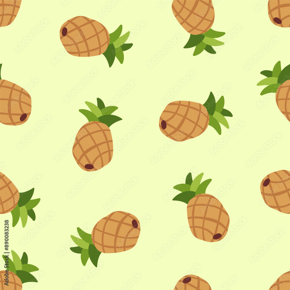 Poster seamless pineapple pattern. exotic fruit, endless design with ananas. summer background, repeating p