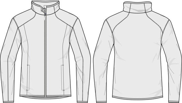 Polar Fleece Softshell jacket technical CAD fashion illustration front and back views