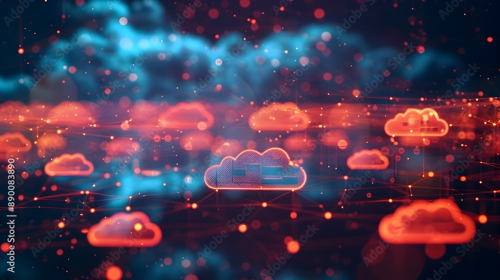 Poster abstract cloud network representing remote data access and business communication in the digital age