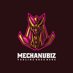 Vector Logo Illustration Mechanubis Mascot Cartoon Style.