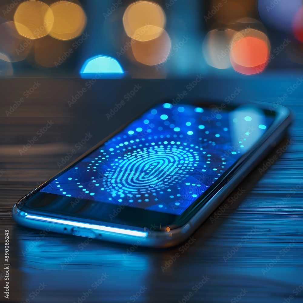 Poster secure mobile payment interface with fingerprint authentication highlighting advanced e commerce sec