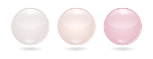 Set of white, cream and pink pearls. Vector clipart on transparent background.