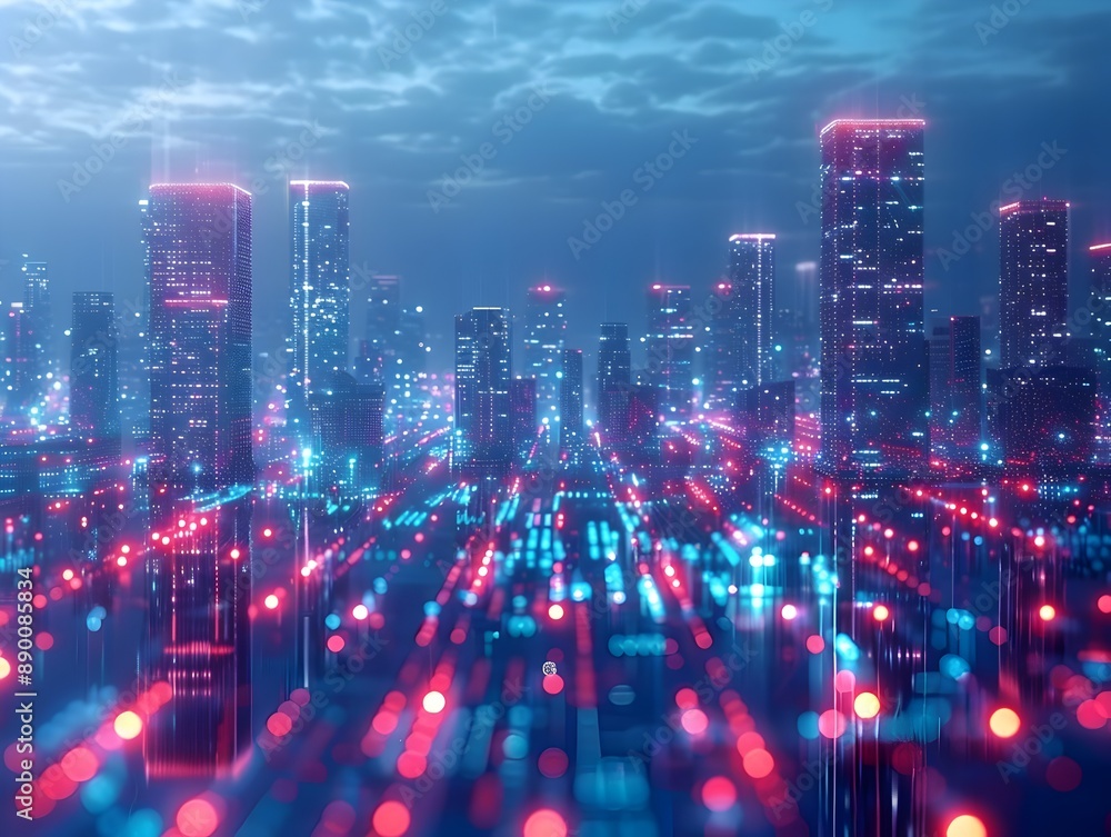 Aufkleber futuristic metropolis with interconnected digital networks representing advanced business technology