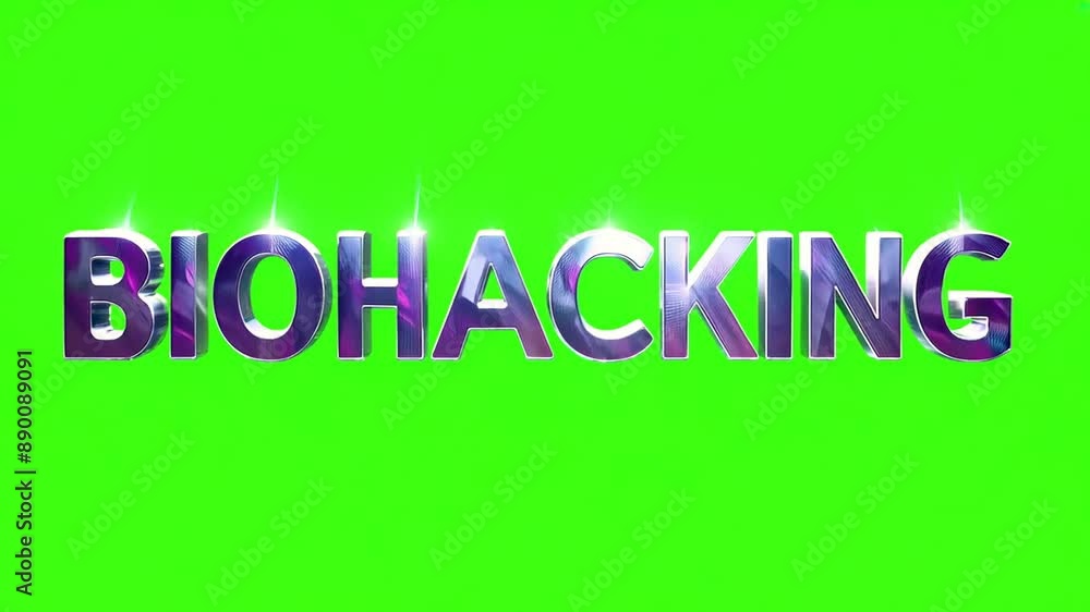 Poster metallic biohacking text animation on green screen with sparkling effect.