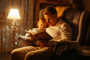 A parent or grandparent sitting in a comfortable chair, reading © tiena