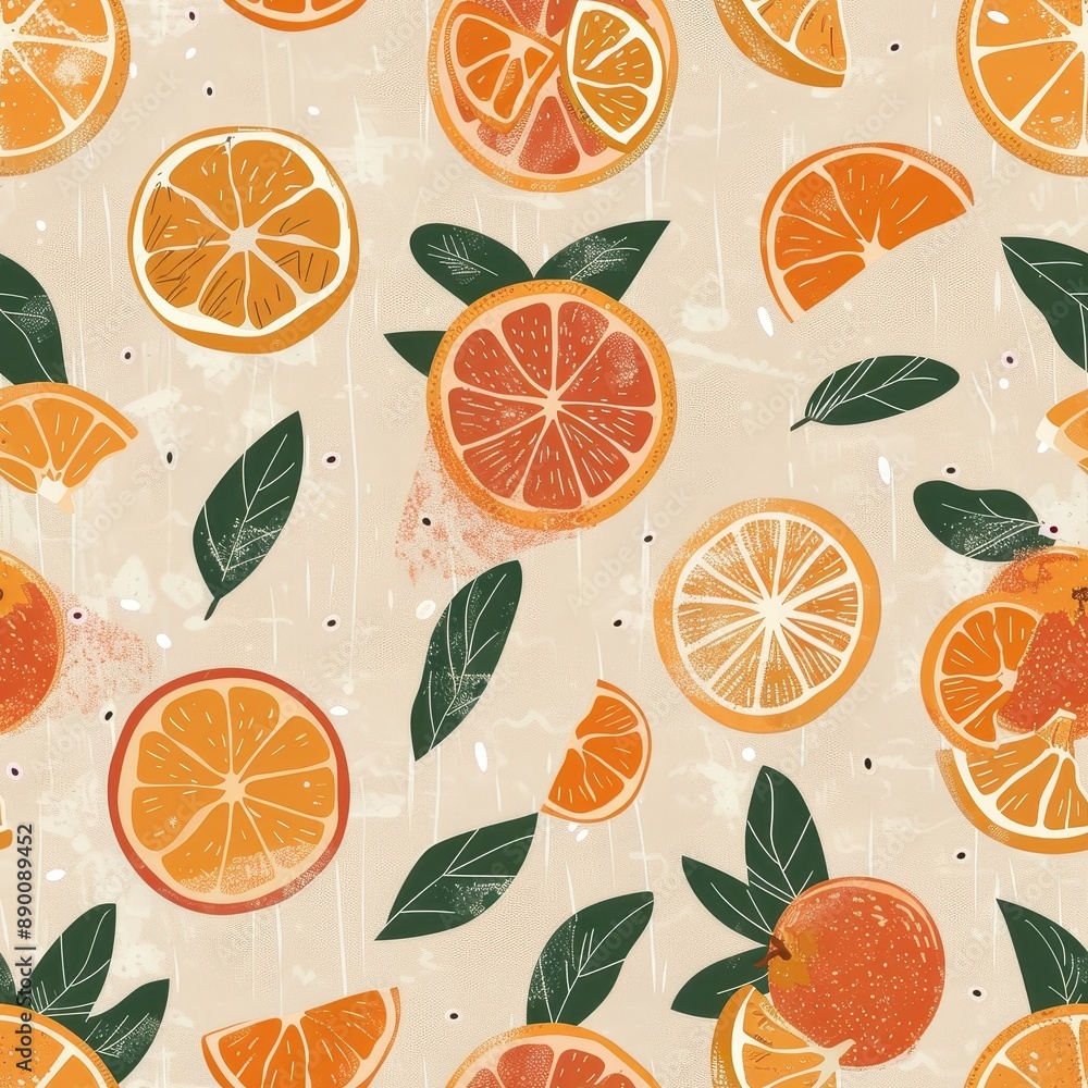 Canvas Prints oranges with leaves seamless pattern