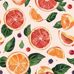 Oranges with leaves seamless pattern