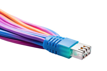 A Rainbow of Wires Connected to a Blue Connector on a Clear PNG or White Background.