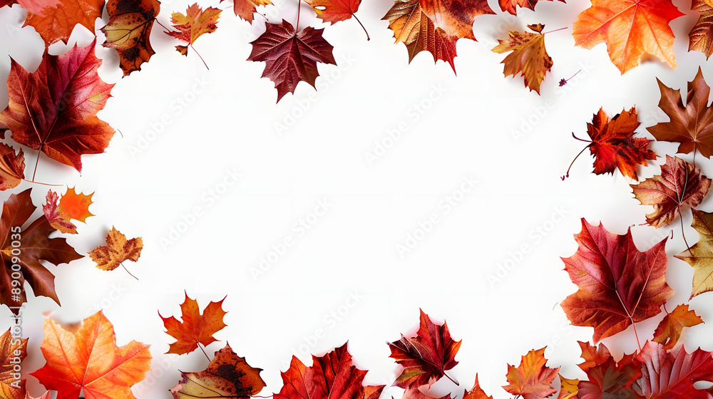 Poster autumn themed frame on white background with space for text or design
