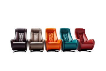 Spectrum of Seating: Vibrant Chairs in Harmony on White or PNG Transparent Background.