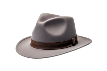 A Grey Fedora Hat With a Brown Band, Ready for an Adventure on a Clear PNG or White Background.