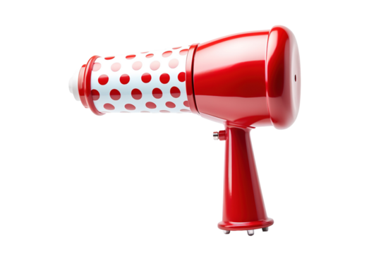 A Red And White Polka Dotted Hand-Held Flare Gun on a Clear PNG or White Background.