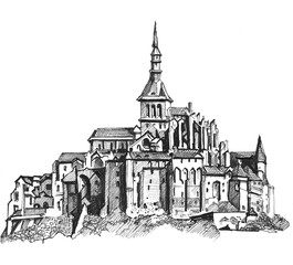 Medieval castle. Hand drawing sketch. Illustration jpg