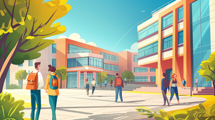 illustration of people at a campus