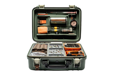 A Well-Stocked Fly Fishing Tackle Box Ready for a Day on the River on a Clear PNG or White Background.