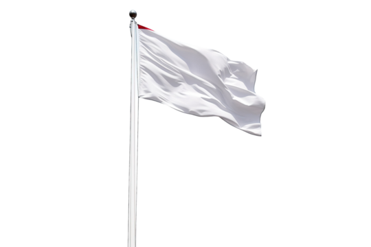A White Flag Flutters in the Breeze on a Sunny Day on a Clear PNG or White Background.