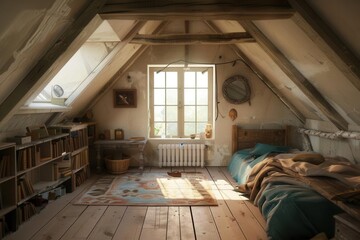 Fototapeta premium Cozy Retreat. Transforming an attic into a charming living space concept