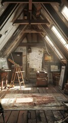 Fototapeta premium Cozy Renovation Sanctuary. Transforming a spacious attic into a magical 8' haven