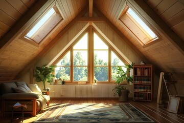 Fototapeta premium Cozy Attic Renovation. Tranquil and Serene Living Space Concept