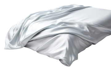 A Silver Sheet of Silky Smoothness Gently Draped in Mid-Air on a Clear PNG or White Background.