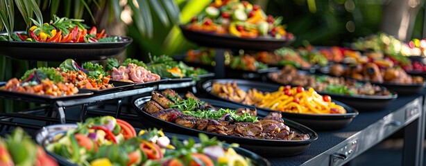 Luxurious buffet spread at an elegant outdoor event