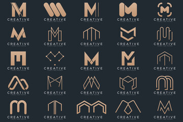 gold M logo collection, abstract letter M logo design. icon for business