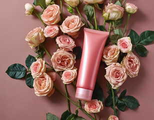 Pink Rose Cosmetic Bottle Container Mockup