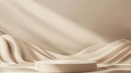 Minimalist Beige Podium With Fabric Waves