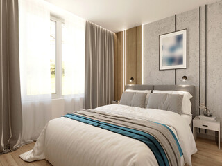 Small Holel Standerd room interior design 3d render in gray