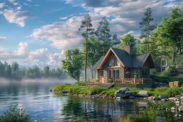 Fototapeta premium Serene Getaway. Tranquil cottage surrounded by nature