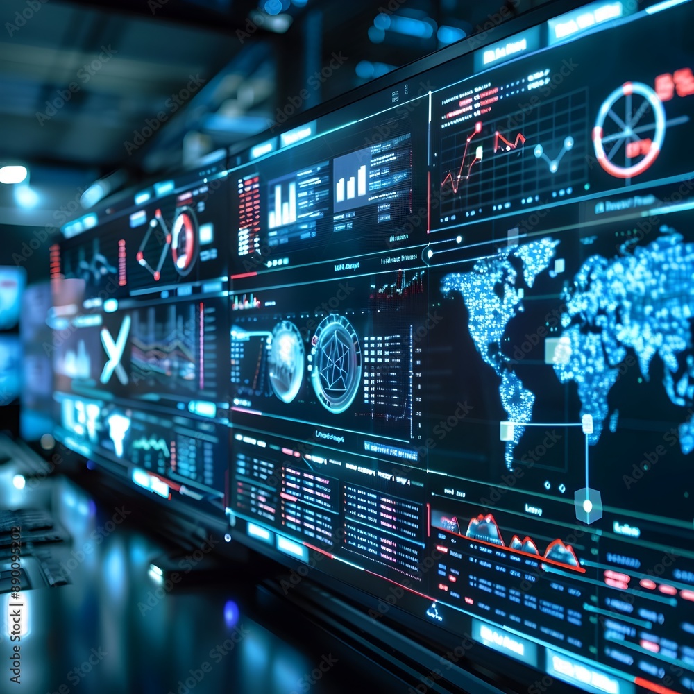 Poster digital communication hub with real time business data displays on multiple screens