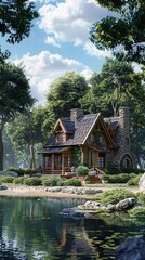 Fototapeta premium Tranquil Hideaway. Cozy cottage providing a serene escape