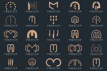 gold M logo collection, abstract letter M logo design. icon for business