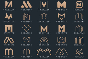 gold M logo collection, abstract letter M logo design. icon for business